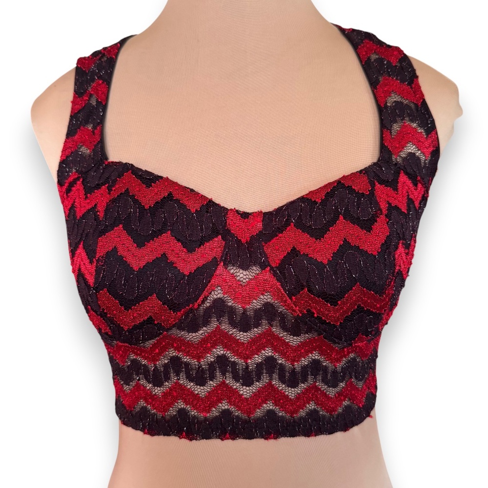 MONACO Red Black Lace Crop Top Bustier Size S